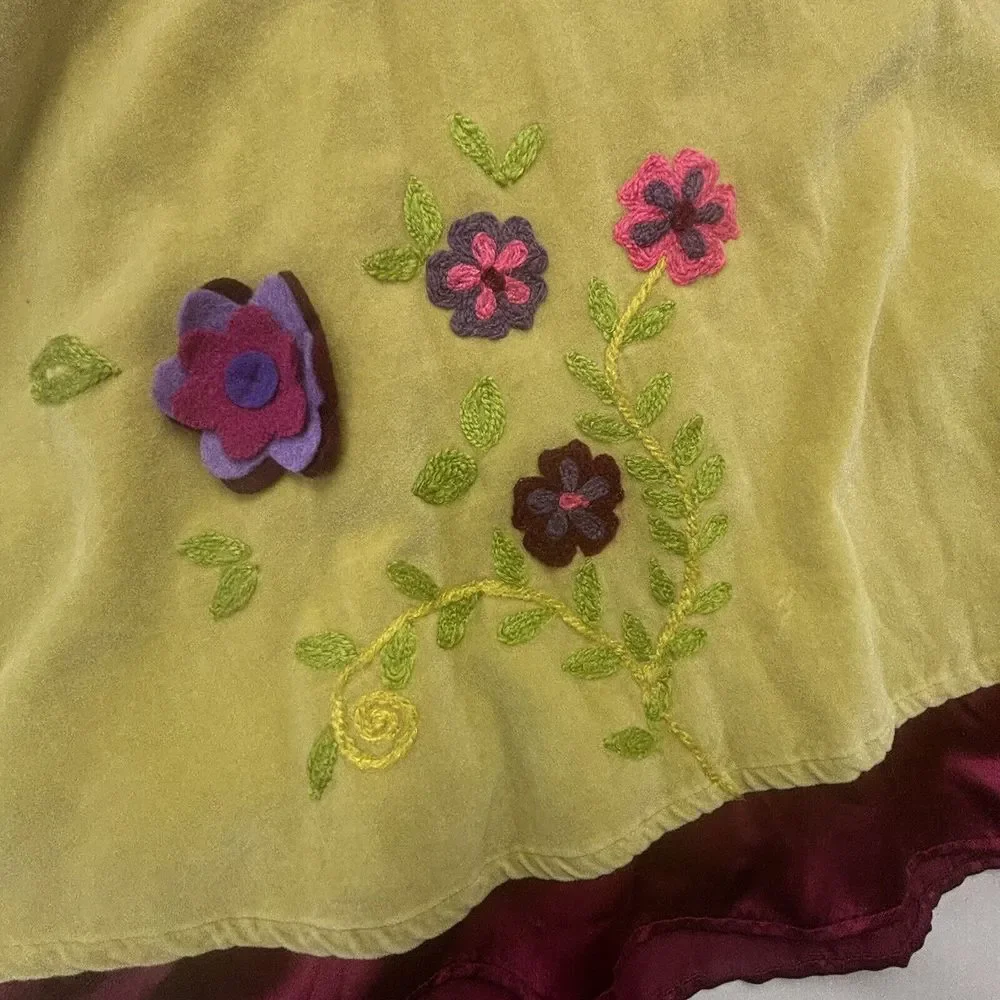 BOUTIQUE MELI MELI Girls‎ 10 Citrine Floral DRESS Velvet 3D Layered Hem Cottage